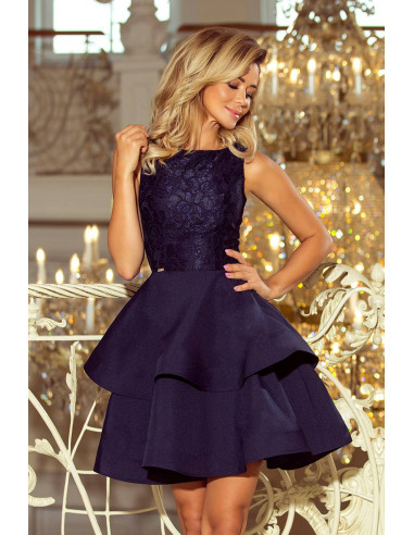 Evening flared Dress Numoco with lace Navy Blue