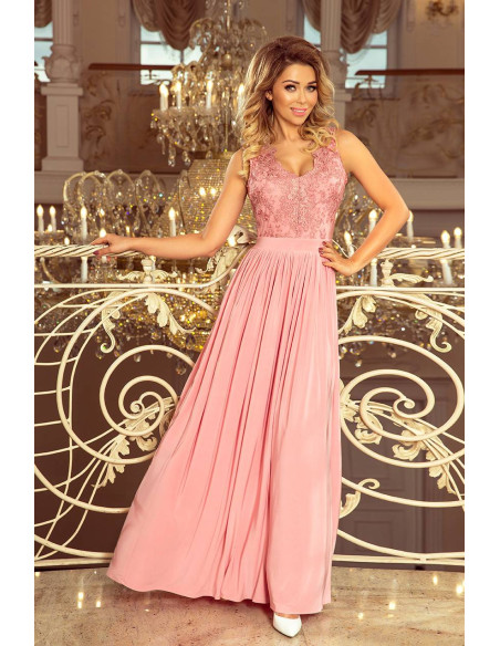 Evening long sleeveless Dress Numoco with embroidered cleavage