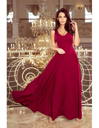 Evening long Dress Numoco with a neckline burgundy