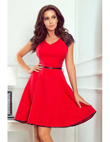 Γυναικείο SILVIA Φόρεμα Numoco με ένθετα δαντέλας Κόκκινο
