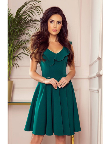 Women's dress with frills on the neckline green