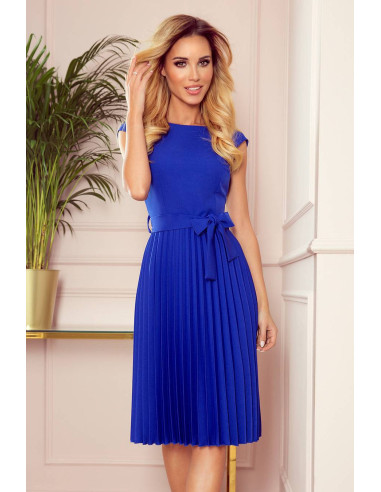 Evening Pleated dress with short sleeves Royal Blue