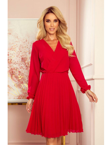 Γυναικείο Φόρεμα Numoco με ντεκολτέ Κόκκινο