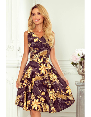 Γυναικείο Φόρεμα Numoco Μαύρο με Χρυσά Φύλλα