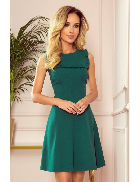 Woman's Flared Dress with a frill s Green