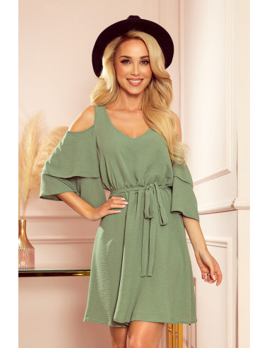 Woman's Flimsy Dress with a neckline Olive