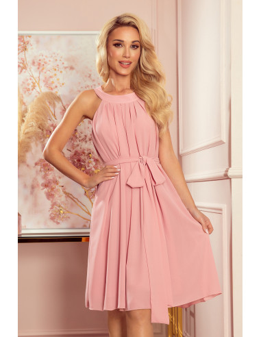 Γυναικείο Σιφόν Φόρεμα με δέσιμο Ροζ