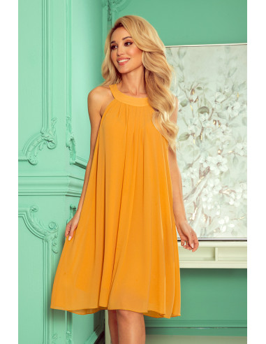 Γυναικείο Σιφόν Φόρεμα με δεσμευτικό χρώμα Μέλι