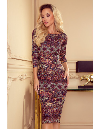 Woman's Fitted Dress with a slit on the side Brown Boho 