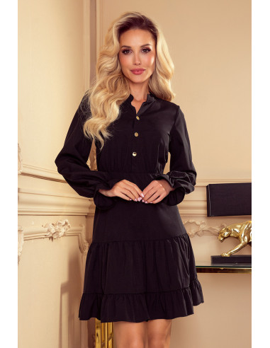 Woman's Dress with frills and golden buttons Black