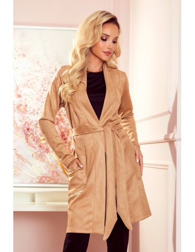 Woman's Suede Coat with pockets and belt Beige 