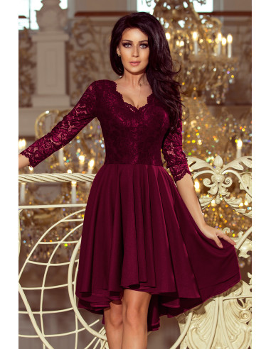 Woman's Dress with longer back with lace neckline Plum 