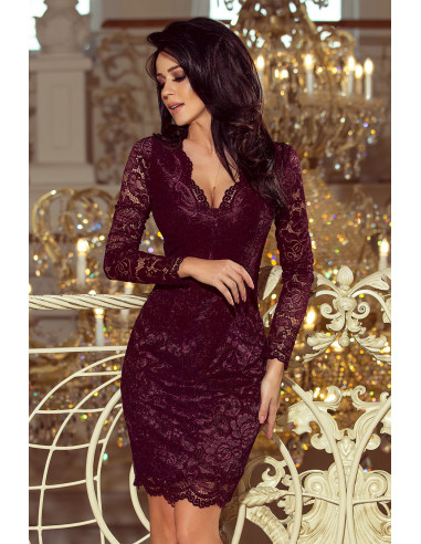 Woman's Dress with long sleeves and a neckline Burgundy