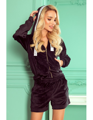 Woman's Velor Tracksuit with shorts and a hood Black 