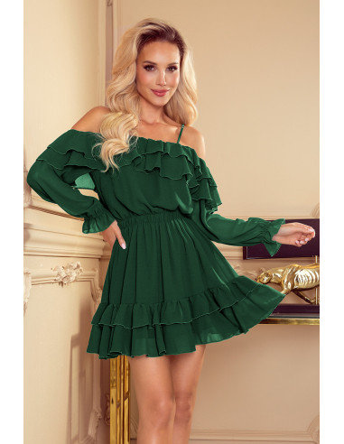 Γυναικείο Φόρεμα σιφόν με γυμνούς ώμους Πράσινο