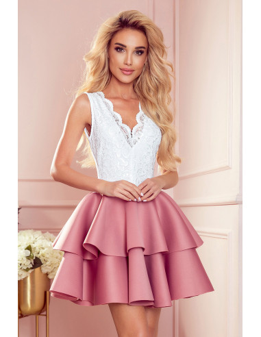Woman's  Two-Color Dress with lace neckline and foam Dark pink 