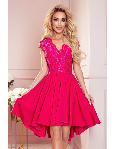 Γυναικείο Φόρεμα με μακρύτερη πλάτη με λαιμόκοψη από δαντέλα Raspberry