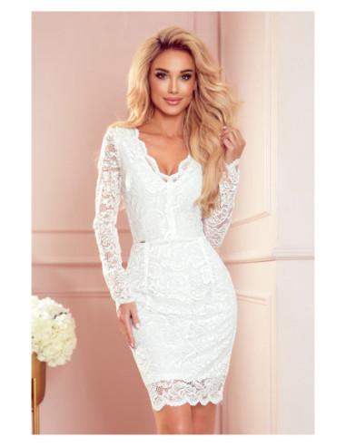 Woman's Lace Dress with long sleeves and a neckline Ecru