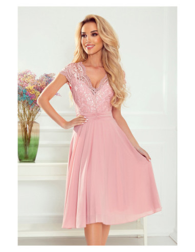 Woman's Chiffon Dress with lace neckline Dirty Pink 