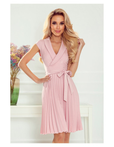 Woman's Pleated Dress with an envelope neckline Pink 