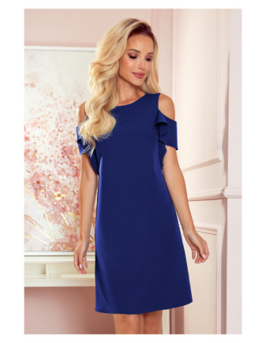 Woman's Trapezoidal Dress with frills on the shoulders Royal blue 