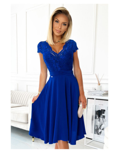 Woman's Chiffon Dress with lace neckline Royal blue 