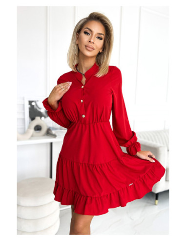Woman's Dress with a neckline and golden buttons Red 