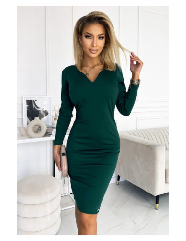Classic dress with a neckline and long sleeves  Green 