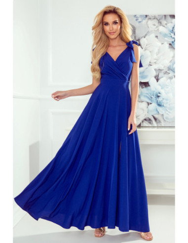 Γυναικείο Μακρύ Φόρεμα με λαιμόκοψη και δένει στους ώμους Μπλε