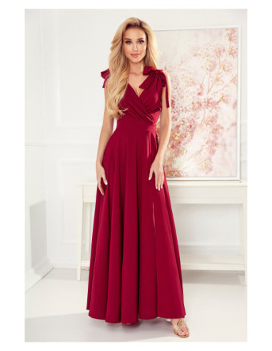 Woman's Long dress with a neckline and ties on the shoulders Burgundy 