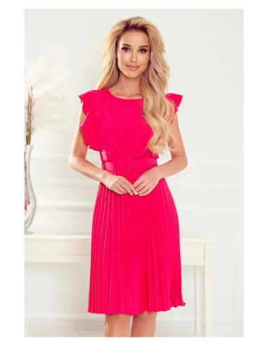 Woman's Pleated dress with a belt Raspberry