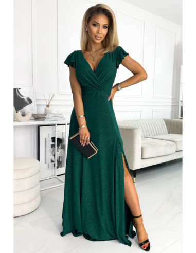 Woman's Long shimmering dress with a neckline Green 