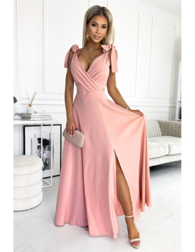 Woman's Long dress with a neckline and ties on the shoulders Dirty Pink 