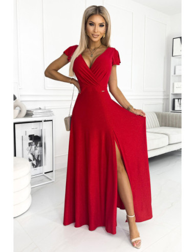 Woman's Long shimmering dress with a neckline Red 